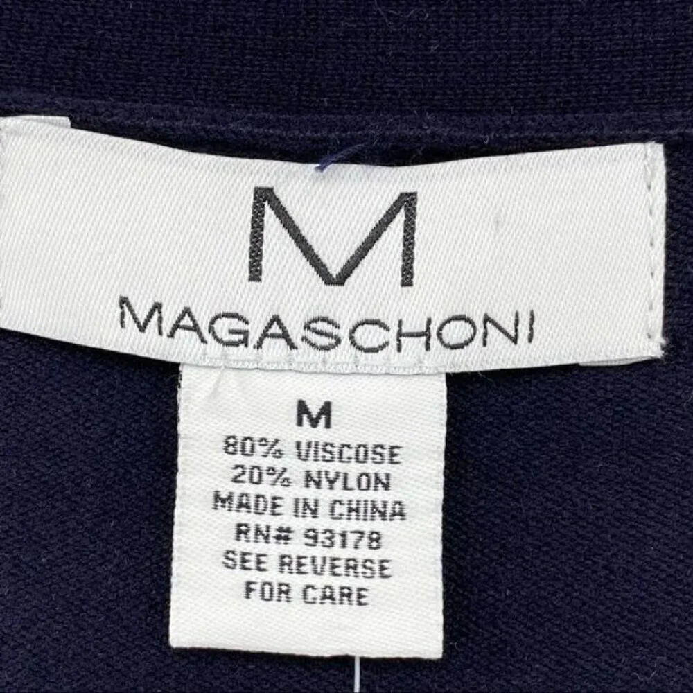 Magaschoni Button Front Navy Blue Cardigan Sweater M Viscose/Nylon Knit